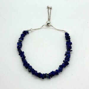 Natural Lapis Lazuli Chip Bead Bracelet Sterling Silver Adjustable Bolo Box Chai